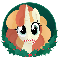 Size: 1024x1024 | Tagged: safe, artist:kabuvee, derpibooru import, oc, pony, bust, candy, candy cane, female, food, mare, mouth hold, portrait, solo