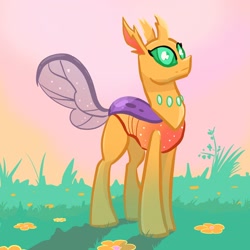 Size: 2048x2048 | Tagged: safe, artist:pfeffaroo, derpibooru import, oc, oc only, changedling, changeling, flower, grass, solo, standing