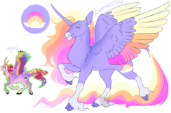 Size: 1550x1024 | Tagged: safe, artist:arexstar, derpibooru import, oc, oc:luminous sky, alicorn, pony, cloven hooves, colored wings, female, magical lesbian spawn, mare, multicolored wings, offspring, parent:princess cadance, parent:rainbow dash, parents:cadash, redesign, solo, unshorn fetlocks, wings