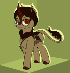 Size: 3477x3624 | Tagged: safe, artist:thehuskylord, derpibooru import, oc, oc:fireheart, kirin, bag, book, glasses, horn, kirin oc, satchel, scroll, simple background, solo, tail