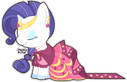 Size: 800x520 | Tagged: safe, artist:x-squishystar-x, derpibooru import, edit, rarity, pony, unicorn, chibi, clothes, cute, dress, eyes closed, female, gala dress, jewelry, raribetes, simple background, solo, tiara, transparent background