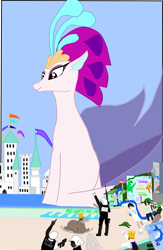 Size: 1280x1968 | Tagged: safe, artist:oceanrailroader, derpibooru import, queen novo, human, seapony (g4), walrus, my little pony: the movie, bashing, female, giantess, macro