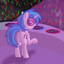 Size: 1200x1200 | Tagged: safe, artist:dafiltafish, derpibooru import, dj pon-3, vinyl scratch, pony, unicorn, butt, dock, grin, looking at you, looking back, looking back at you, plot, rave, smiling, turntable, vinyl ass
