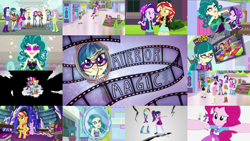Size: 1978x1113 | Tagged: safe, derpibooru import, edit, edited screencap, editor:quoterific, screencap, applejack, fluttershy, juniper montage, pinkie pie, rainbow dash, rarity, sci-twi, starlight glimmer, sunset shimmer, twilight sparkle, pony, unicorn, equestria girls, mirror magic, spoiler:eqg specials, bag, bipedal, book, breaking the fourth wall, clothes, cracking, duo, eyes closed, female, frightened, glass shard, humane eight, humane five, humane seven, humane six, juniper monstar, mirror, mirror world, open mouth, saddle bag, scared, teeth, twilight's castle