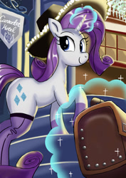 Size: 1024x1449 | Tagged: safe, artist:neoshrek, derpibooru import, rarity, pony, unicorn, canterlot, female, hotel, solo