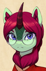Size: 1893x2921 | Tagged: safe, artist:mrscroup, derpibooru import, oc, oc only, oc:dayspring rose, kirin, clothes, ear fluff, ears, female, glasses, kirin oc, looking at you, mare, round glasses, solo