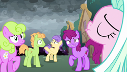 Size: 1920x1080 | Tagged: safe, derpibooru import, screencap, berry punch, berry sweet, berryshine, daisy, flower wishes, tender brush, winter lotus, earth pony, pony, the ending of the end, butt, female, friendship student, male, mare, peppe ronnie, plot, raised hoof, raised leg, stallion