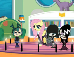 Size: 600x461 | Tagged: safe, artist:dksponge13, derpibooru import, fluttershy, pegasus, pony, crossover, goth, gwen, lucy loud, the loud house, total drama