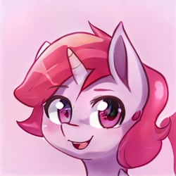 Size: 1024x1024 | Tagged: safe, artist:thisponydoesnotexist, derpibooru import, pony, horn, neural network, open mouth, pink background, simple background