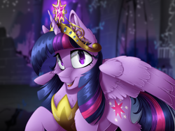 Size: 2224x1668 | Tagged: safe, artist:mychelle, derpibooru import, twilight sparkle, twilight sparkle (alicorn), alicorn, pony, big crown thingy, crown, cutie mark, element of magic, female, jewelry, looking at you, mare, peytral, regalia, solo, solo female