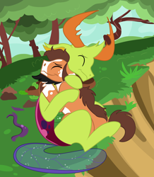 Size: 1240x1422 | Tagged: safe, artist:radicalhat, derpibooru import, thorax, oc, oc:heart chaser, changedling, changeling, earth pony, pony, canon x oc, gay, king thorax, male, show accurate