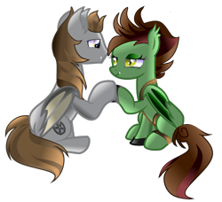 Size: 1002x915 | Tagged: safe, artist:flakyporcupine1989, derpibooru import, oc, oc only, oc:devin, oc:dive siren, bat pony, pony, couple, cute, daaaaaaaaaaaw, diren, female, holding hooves, looking at each other, love, male, mare, pair, shipping, simple background, smiling, stallion, straight, transparent background, vector, white background