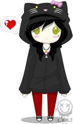 Size: 565x959 | Tagged: safe, artist:amgiwolf, derpibooru import, oc, oc only, oc:amgi, human, blush sticker, blushing, clothes, female, heart, hoodie, humanized, jewelry, necklace, simple background, smiling, solo, transparent background