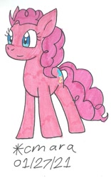 Size: 612x982 | Tagged: safe, artist:cmara, derpibooru import, pinkie pie, earth pony, pony, female, mare, ponk, simple background, solo, traditional art, white background