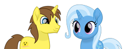 Size: 3000x1179 | Tagged: safe, artist:keronianniroro, derpibooru import, trixie, oc, oc:grapefruit face, pony, unicorn, canon x oc, looking at each other, movie accurate, vector