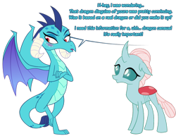 Size: 858x663 | Tagged: safe, artist:queencold, derpibooru import, ocellus, princess ember, changeling, dragon, blushing, crossed arms, dragoness, duo, duo female, female, open mouth, simple background, transparent background, vector