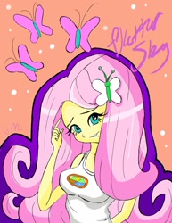 Size: 720x931 | Tagged: source needed, safe, artist:snake-em, derpibooru import, fluttershy, equestria girls, breasts, camp everfree outfits, cute, hootershy, shyabetes, simple background