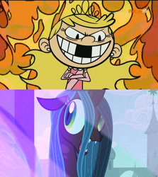 Size: 600x673 | Tagged: safe, artist:unicornsmile, derpibooru import, edit, edited screencap, screencap, queen chrysalis, a canterlot wedding, fire, lola loud, the loud house, tooth gap