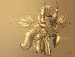 Size: 1602x1216 | Tagged: safe, artist:zidanemina, derpibooru import, oc, oc only, armor, armored pony, crossover, gold cloth, looking sideways, sagittarius, saint seiya, sketch, solo, zodiac