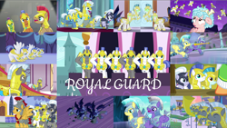 Size: 1958x1102 | Tagged: safe, derpibooru import, edit, edited screencap, editor:quoterific, screencap, applejack, cozy glow, flash magnus, guardian angel (character), silver sable, spearhead, windstorm, bat pony, earth pony, pegasus, pony, unicorn, a canterlot wedding, a rockhoof and a hard place, celestial advice, friendship is magic, luna eclipsed, rarity investigates, school raze, sparkle's seven, the beginning of the end, the cutie mark chronicles, the ending of the end, the times they are a changeling, amethyst stone, angry, apple chord, armor, brainwashing, charge, crystal guard, crystal guard armor, duo, duo male, eyes closed, female, filly, hoof shoes, male, messy mane, night guard, open mouth, royal guard, scared, solo, spread wings, teeth, trio, trio male