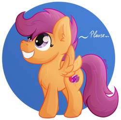 Size: 1024x1013 | Tagged: safe, artist:exobass, derpibooru import, scootaloo, pegasus, cute, cutealoo, cutie mark, female, filly, please, puppy dog eyes, smiling, wings