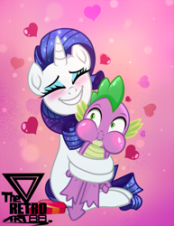 Size: 1600x2070 | Tagged: safe, artist:theretroart88, derpibooru import, rarity, spike, dragon, pony, unicorn, eyes closed, female, holiday, male, mare, puffy cheeks, shipping, sparity, straight, valentine's day