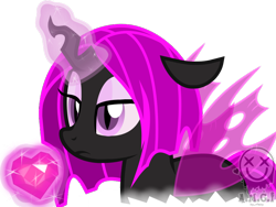 Size: 800x600 | Tagged: safe, artist:amgiwolf, derpibooru import, oc, oc only, oc:pinky rose, changeling, changeling queen, changeling queen oc, crystal, eyelashes, glowing horn, heart, horn, lidded eyes, magic, makeup, purple changeling, simple background, telekinesis, transparent background