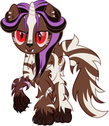 Size: 1170x1346 | Tagged: safe, artist:lincolnbrewsterfan, derpibooru exclusive, derpibooru import, oc, oc only, oc:moonlight howl, hengstwolf, hybrid, werewolf, wolf, wolf pony, zebra, zebracorn, zony, .svg available, claws, cute, cute little fangs, determined, determined face, determined look, determined smile, devious smile, eye color change, fangs, female, inkscape, looking at you, mare, paws, race swap, red eyes, red eyes take warning, simple background, slit eyes, smiling, smiling at you, snout, solo, stripes, svg, transparent background, vector, were-pony, zebra stripes