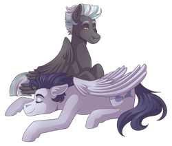 Size: 3300x2800 | Tagged: safe, artist:kikirdcz, derpibooru import, soarin', thunderlane, pony, gay, lying down, male, prone, shipping, simple background, soarilane, transparent background