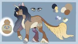 Size: 1280x727 | Tagged: safe, artist:corisodapop, derpibooru import, oc, oc:oodle o'bags, pony, unicorn, cloven hooves, male, reference sheet, solo, stallion