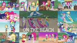 Size: 1958x1102 | Tagged: safe, derpibooru import, edit, edited screencap, editor:quoterific, screencap, applejack, fluttershy, pinkie pie, rainbow dash, rarity, sci-twi, sunset shimmer, twilight sparkle, crab, human, aww... baby turtles, better together, blue crushed, equestria girls, friendship math, lost and found, the salty sails, too hot to handle, turf war, unsolved selfie mysteries, x marks the spot, applejack's hat, barefoot, beach, cap, clothes, cowboy hat, duo, duo female, eyes closed, feet, female, geode of empathy, geode of fauna, geode of shielding, geode of sugar bombs, geode of super speed, geode of super strength, geode of telekinesis, hat, humane five, humane seven, humane six, lifejacket, magazine, magical geodes, male, one eye closed, open mouth, sandals, sitting, smiling, sunglasses, sunset, swimsuit, teeth, treasure chest, treasure hunting, treasure map, trio, trio female, wink