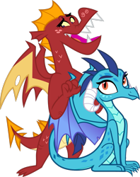 Size: 1295x1635 | Tagged: safe, alternate version, artist:melisareb, artist:sonofaskywalker, derpibooru import, edit, garble, princess ember, dragon, sweet and smoky, triple threat, .svg available, absurd resolution, behaving like a bird, cute, dragoness, emberbetes, emble, female, freckles, gardorable, male, massage, shipping, simple background, sitting, smiling, straight, transparent background, vector