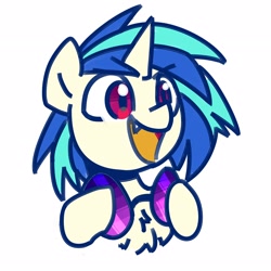 Size: 2600x2600 | Tagged: safe, artist:yaaaco, derpibooru import, dj pon-3, vinyl scratch, pony, unicorn, chest fluff, cute, cute little fangs, fangs, female, hoof hold, mare, open mouth, raised hoof, raised leg, simple background, solo, vinyl's glasses, vinylbetes, white background