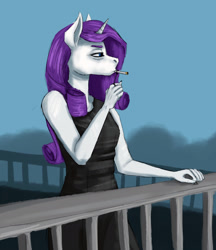 Size: 1534x1776 | Tagged: safe, artist:necromarecy, derpibooru import, rarity, anthro, unicorn, cigarette, clothes, dress, lidded eyes, smoking, solo, tired