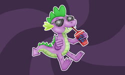 Size: 1988x1198 | Tagged: safe, artist:necromarecy, derpibooru import, spike, dragon, drink, drinking straw, smiling, solo, thumbs up