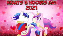Size: 2064x1161 | Tagged: safe, anonymous artist, derpibooru import, princess cadance, shining armor, alicorn, pony, unicorn, 2021, duo, female, hearts and hooves day, holiday, husband and wife, looking at each other, love is in bloom, lyrics in the description, male, shiningcadance, shipping, straight, valentine's day, youtube link in the description