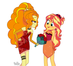 Size: 2198x1977 | Tagged: safe, artist:salty, derpibooru import, adagio dazzle, sunset shimmer, equestria girls, bare shoulders, date, female, flower, lesbian, rose, ship, shipping, sleeveless, strapless, sunsagio