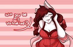 Size: 4096x2650 | Tagged: safe, artist:mscolorsplash, derpibooru import, oc, oc only, oc:color splash, anthro, pegasus, anthro oc, breasts, busty oc, cleavage, clothes, dress, eyes closed, female, holiday, solo, talking to viewer, valentine's day