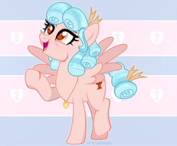 Size: 1600x1319 | Tagged: safe, artist:lilith1light, derpibooru import, cozy glow, pegasus, pony, abstract background, blue hair, blue tail, cute, cutie mark, female, jewelry, mare, older, older cozy glow, orange eyes, pendant, pink coat, ribbon, scar, simple background, solo, wings