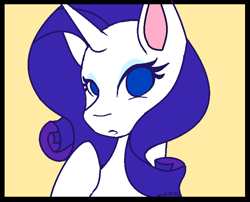 Size: 760x614 | Tagged: safe, artist:mscolorsplash, derpibooru import, rarity, pony, unicorn, bust, colored, female, flat colors, mare, no pupils, simple background, solo, yellow background