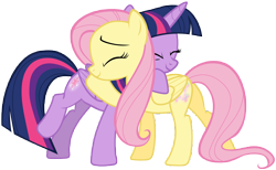 Size: 11400x7000 | Tagged: safe, artist:tardifice, derpibooru import, fluttershy, twilight sparkle, twilight sparkle (alicorn), alicorn, pegasus, pony, the hooffields and mccolts, duo, female, hug, mare, simple background, transparent background, vector