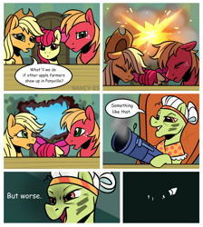 Size: 1636x1827 | Tagged: safe, derpibooru import, apple bloom, applejack, big macintosh, granny smith, earth pony, pony, comic, ponified