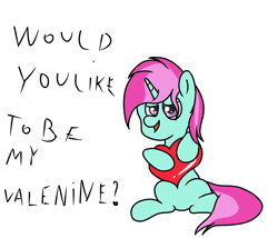 Size: 1200x1028 | Tagged: safe, artist:amateur-draw, derpibooru import, oc, oc:belle boue, pony, heart, hearts and hooves day, holding, holiday, simple background, sitting, text, txt, valentine's day, white background
