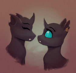 Size: 1280x1237 | Tagged: safe, artist:monx94, derpibooru import, oc, oc only, changeling, changeling oc, drone, ear piercing, earring, jewelry, looking at each other, piercing, romance, shipping, teeth