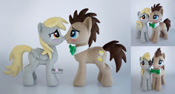 Size: 2000x1079 | Tagged: safe, artist:meplushyou, derpibooru import, derpy hooves, doctor whooves, earth pony, pegasus, pony, blushing, bowtie, doctorderpy, female, heart eyes, irl, male, mare, photo, plushie, shipping, stallion, straight, wingding eyes