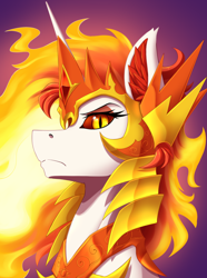 Size: 2000x2692 | Tagged: safe, artist:twotail813, derpibooru import, daybreaker, alicorn, equestria at war mod, armor, bust, eyeshadow, female, horn, looking at you, makeup, portrait, solo