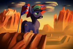 Size: 1280x853 | Tagged: safe, artist:glukoloff, derpibooru import, oc, earth pony, 19th century, american civil war, arizona, cap, confederate flag, flag, hat, monument valley, north america, united states of america, utah, weapon