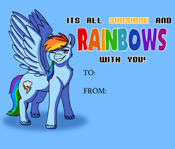 Size: 3500x3000 | Tagged: safe, artist:applejackofalltrades, derpibooru import, rainbow dash, pegasus, pony, hearts and hooves day, holiday, one eye closed, smiling, solo, text, valentine's day, valentine's day card, wink