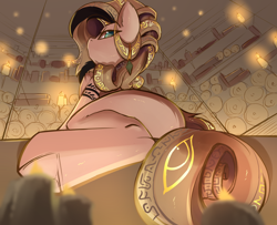 Size: 4056x3296 | Tagged: safe, artist:beardie, derpibooru import, oc, oc only, oc:hyra glyph, earth pony, pony, candle, chest fluff, cute, female, looking at you, looking back, looking back at you, mare, solo, underhoof