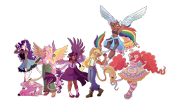 Size: 5080x2920 | Tagged: safe, artist:miffxn, derpibooru import, angel bunny, applejack, fluttershy, pinkie pie, rainbow dash, rarity, twilight sparkle, bird, human, owl, rabbit, abs, alicorn humanization, alternate hairstyle, animal, apple, applejack's hat, apron, armpits, belly button, belt, boots, breasts, cake, chubby, clothes, converse, cowboy boots, cowboy hat, cutie mark tattoo, dark skin, dress, ear piercing, eared humanization, earring, eyeshadow, feet, female, fishnet stockings, flying, food, grin, hat, high heels, hoodie, horn, horned humanization, humanized, jeans, jewelry, leonine tail, lipstick, makeup, male, mane six, nail polish, necklace, pants, piercing, plate, sandals, see-through, shoes, shorts, simple background, smiling, socks, spoon, sports bra, sports shorts, stockings, strawberry, striped socks, suspenders, tailed humanization, tanktop, tattoo, thigh highs, transparent background, wall of tags, winged humanization, wings